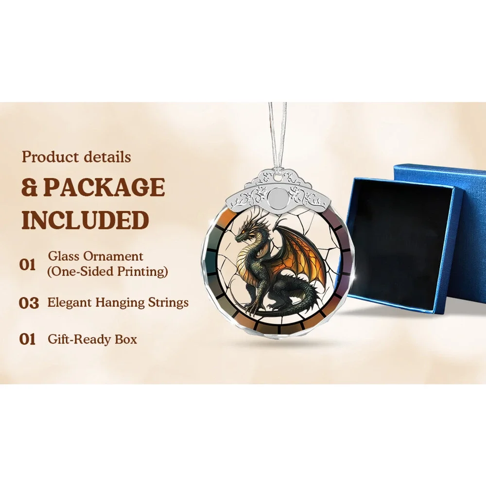 Dragon Ornament Stain Glass Style Christmas Ornament Fantasy Dragons Glass New